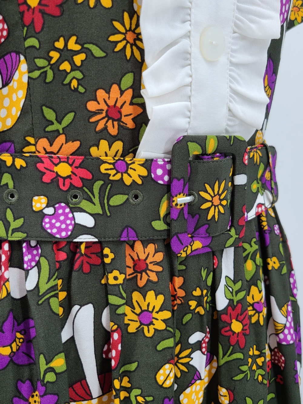 ModCloth Cottagecore Olive Green Mushroom & Flora Belted Dress Size 6 - Picture 6 of 12